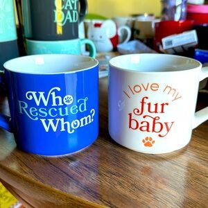SET OF  2 PARKER LANE CAT WHO RESCUED WHOM & I LOVE MY FUR BABY MUGS NEW
